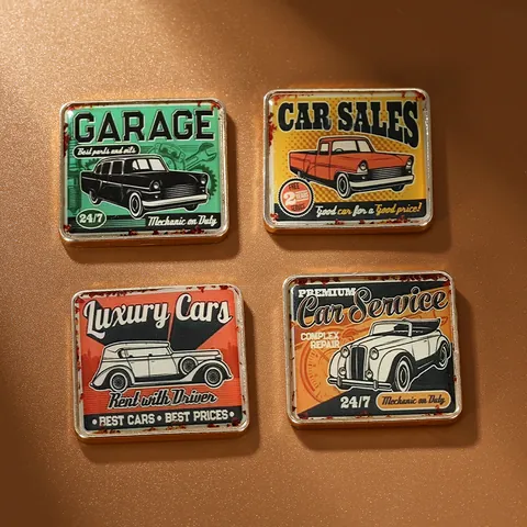 Aimant de Frigo en Métal Vintage Voiture Alliage de Zinc Autocollant Magnétique Style Rétro Américain Garage Vente Voiture Décoration Maison