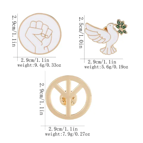 Alloy Enamel Peace Dove Brooch Pin Set For Women Men Gold White Drip Oil Unity Fist Symbol Badge Fashion Jewelry Gift