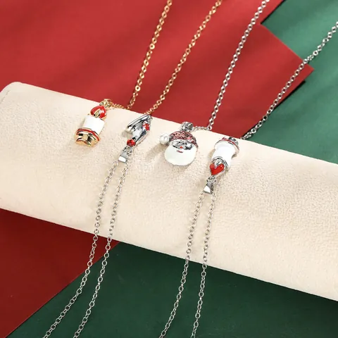 Kerst Legering Emaille Hanger Halsketting Goud Zilver Kleur Strass Kerstman Boom Bel Sok Sieraden Cadeau Vrouwen