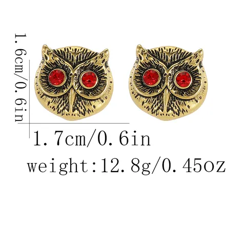Vintage Owl Cufflinks Alloy Antique Gold Plated Red Rhinestone Eyes Men French Shirt Jewelry For Business Banquet Wedding