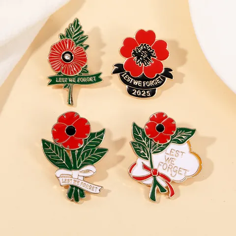 Red Poppy Enamel Pin Brooch Lest We Forget Anniversary Memorial Badge Jewelry Gift For Women Men Clothes Bag Decoration 2025