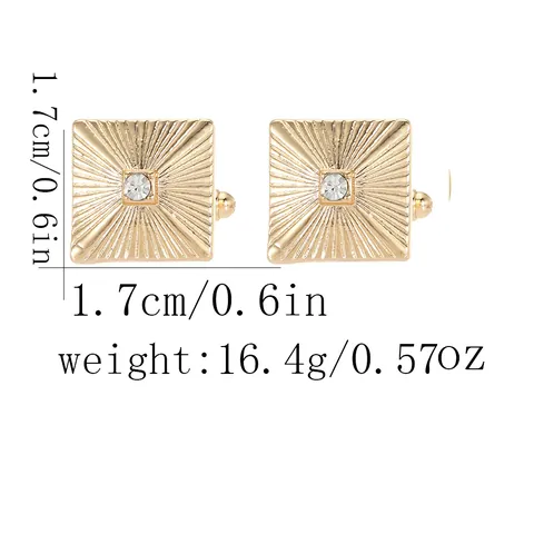Vintage Goldene Quadratische Manschettenknöpfe Für Herren Mit Zentralem Strass Sonnenstrahl Textur Legierung Hemdschmuck