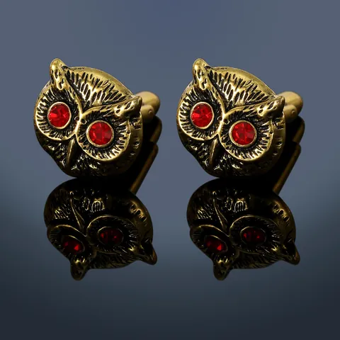 Vintage Owl Cufflinks Alloy Antique Gold Plated Red Rhinestone Eyes Men French Shirt Jewelry For Business Banquet Wedding