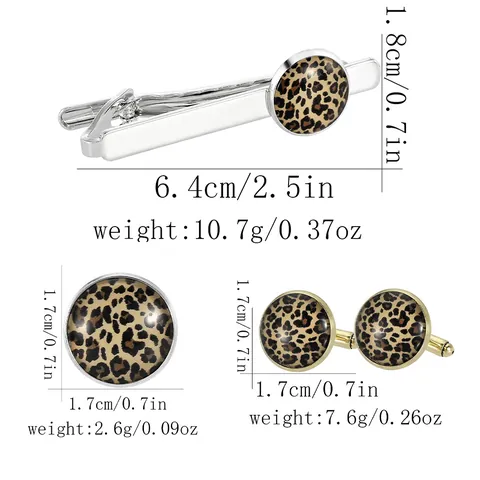 Boutons de Manchette en Alliage Imprimé Léopard pour Hommes Pince à Cravate Motif Vache Accessoire Affaires Mariage Cadeau