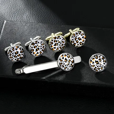 Boutons de Manchette en Alliage Imprimé Léopard pour Hommes Pince à Cravate Motif Vache Accessoire Affaires Mariage Cadeau