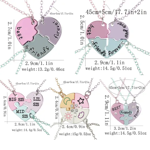 Halsketten-Set Legierung Herz-Puzzle-Anhänger Für Beste Freunde Forever Big Mid Lil Sis Freundschaft Schmuck Emaille Strass Halsketten Geschenk Damen Mädchen