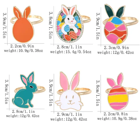 Easter Bunny Napkin Rings Alloy Enamel Colorful Rabbit Easter Egg Napkin Buckles Gold Metal Table Decoration For Holiday Party