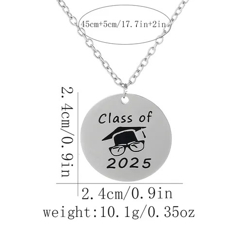 Stainless Steel Graduation Necklace Keychain Class Of 2025 Senior Graduation Gifts For Teens Students Commemorative Round Pendant Jewelry