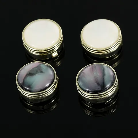 Vintage Men French Shirt Cufflinks Gold Plated Alloy Button Covers With Shell Inlay Formal Business Jewelry Accessory