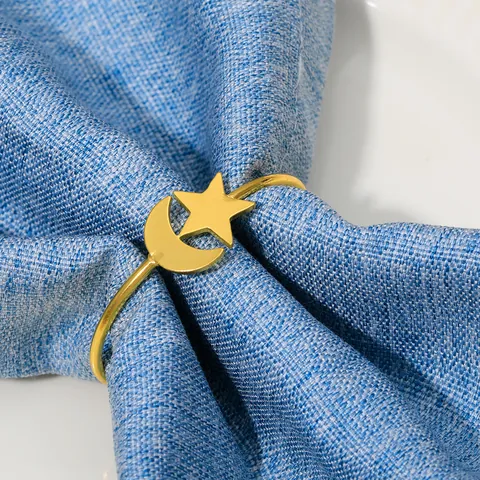 Gold Alloy Star And Moon Napkin Rings Metal Napkin Holder Buckles For Wedding Party Christmas Dinner Table Decor Jewelry