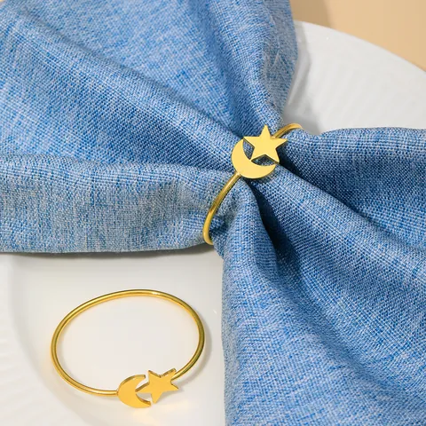 Gold Alloy Star And Moon Napkin Rings Metal Napkin Holder Buckles For Wedding Party Christmas Dinner Table Decor Jewelry