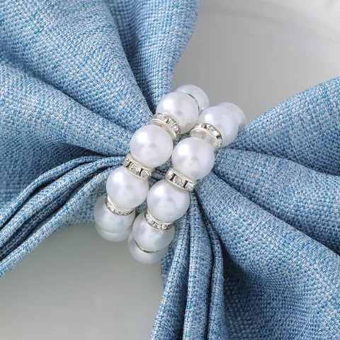 Elegant Handmade Faux Artificial Pearl Rhinestone Napkin Rings Silver Alloy Napkin Holder For Wedding Banquet Dining Table Decoration
