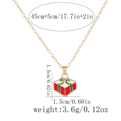 Weihnachten Legierung Emaille Anhänger Halskette Vergoldet Strass Zuckerstange Weihnachtsbaum Geschenkbox Halskette Für Damen Kinder Schmuck