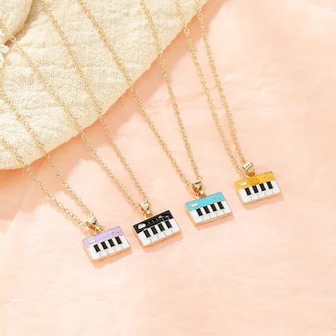 Fashion Alloy Enamel Musical Instrument Necklace For Women Gold Plated Piano Guitar Violin Note Pendant Friendship Jewelry