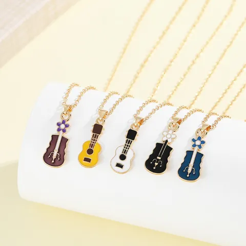 Fashion Alloy Enamel Musical Instrument Necklace For Women Gold Plated Piano Guitar Violin Note Pendant Friendship Jewelry