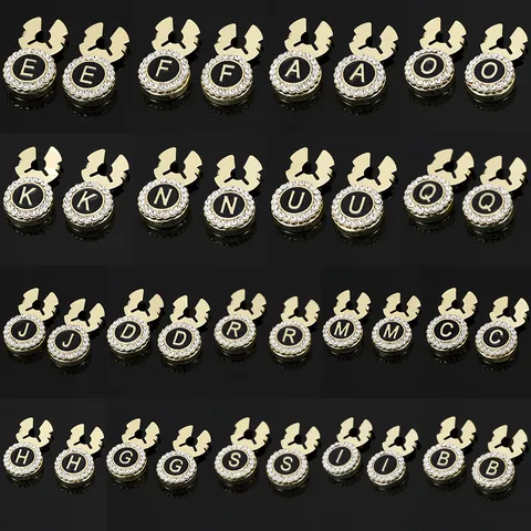 Gold Plated Alloy Letter Button Covers For Men Shirt Rhinestone Enamel Alphabet Cufflinks Business Wedding Accessory
