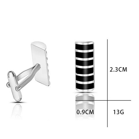 Französische Herren Business Manschettenknöpfe Silber Metall Quadrat Schwarz Weiß Gestreift Emaille Marmor Muster Hemd Schmuck