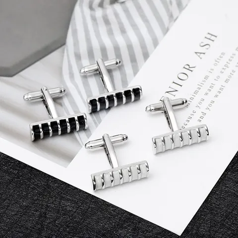 Französische Herren Business Manschettenknöpfe Silber Metall Quadrat Schwarz Weiß Gestreift Emaille Marmor Muster Hemd Schmuck