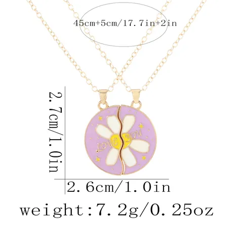 Damen Herren Partner Bestie Lila Gänseblümchen Emaille Puzzle Herz Anhänger Halsketten Love You Buchstabe Legierung Goldkette Schmuck Geschenk