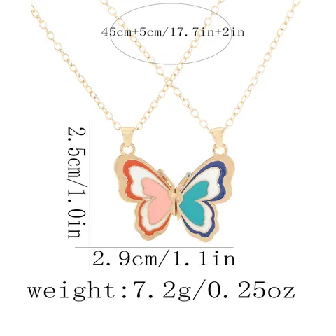 Fashion Alloy Enamel Butterfly Splicing Matching Necklace Set For Friends Couples Gold Plated Chain Pendant Jewelry Gift