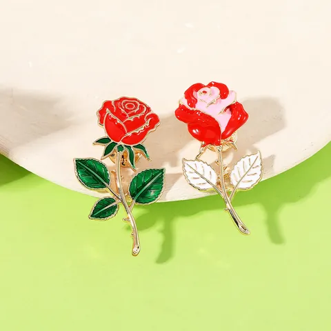 Eleganter Legierung Emaille Rose Blumen Brosche Für Damen Herren Romantische Botanische Abzeichen Pin Für Valentinstag Dating Kleidung Taschen Zubehör