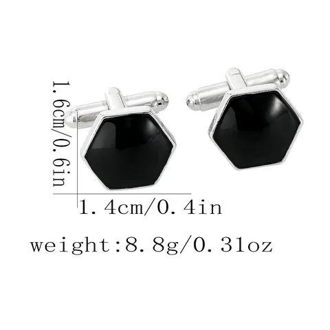 Herren Sechseck Business Manschettenknöpfe Schwarz Polierte Oberfläche Silberton Legierung Formelle Hemdzubehör Schmuck Geschenk