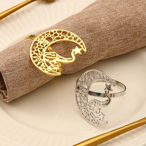 Hohle Mond Stern Serviettenringe Legierung Metall Serviettenschnallen Gold Silber Eid Mubarak Ramadan Tischdeko Hochzeit
