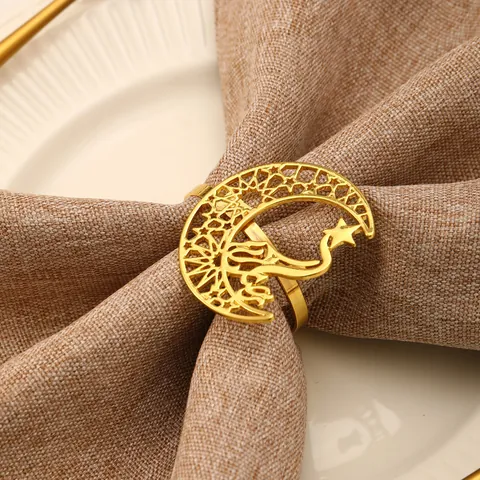 Hohle Mond Stern Serviettenringe Legierung Metall Serviettenschnallen Gold Silber Eid Mubarak Ramadan Tischdeko Hochzeit