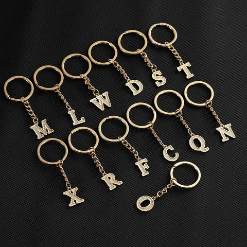 Mode Alphabet Buchstabe Schlüsselanhänger Gold Überzogen Metall Gitterstruktur Initial Schlüsselring Für Tasche Charme Damen Herren Schmuck