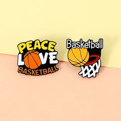Creative Basketball Enamel Pin Peace Love Basketball Sport Theme Alloy Brooch Badge For Clothes Bags Hats Jewelry Gift