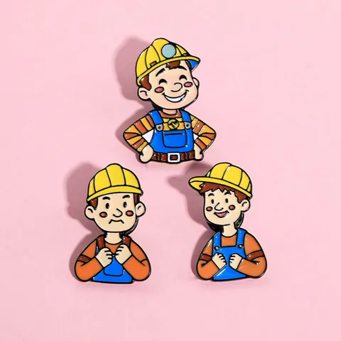 Cartoon Worker Enamel Brooch Alloy Cute Anime Character Badge Ins Style Fashion Jewelry Accessory For Backpack Clothes