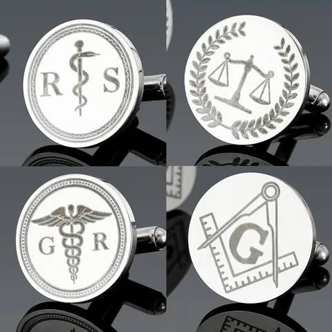 Boutons de Manchette en Acier Inoxydable Style Français Ronds Symboles Professionnels Justice Médicale Maçonnique Hommes Bijoux