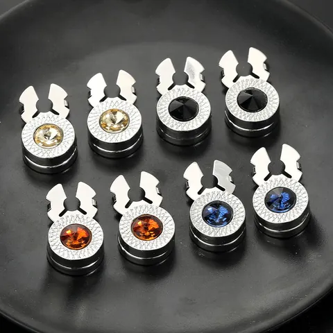 Luxury Alloy Round Zirconia Button Covers For Shirts Vintage Geometric Rhombus Metal Carving Rhinestone Cufflinks Accessories