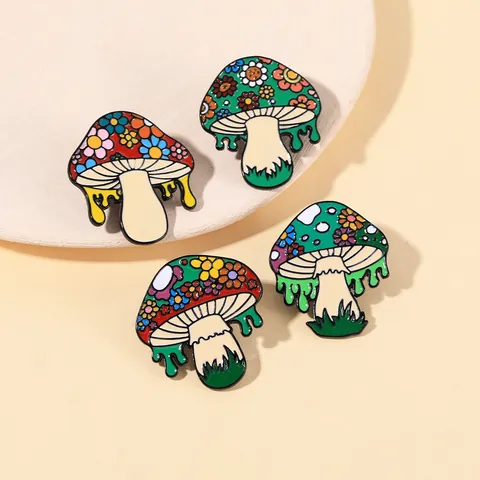 Cartoon Mushroom Flower Enamel Pin Melting Drip Alloy Brooch For Backpack Clothing Personalized Jewelry Gift Unisex Accessory