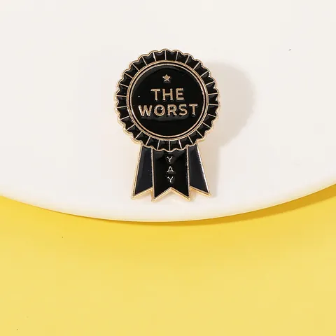 Funny Enamel Pin The Worst Yay Award Ribbon Shape Alloy Brooch Badge For Clothes Bag Accessories Jewelry Gift Unisex