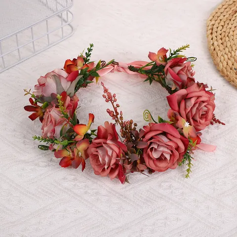 Böhmisch Blumenkranz Stirnband Handgefertigt Stoff Rose Gänseblümchen Blumenkrone Mit Satinband Für Hochzeit Party Urlaub Damen