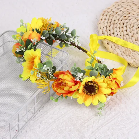 Bandeau Couronne de Fleurs Artificielles Style Forêt Bohémienne Couronne Florale Avec Ruban en Satin Réglable Pour Mariage Femme