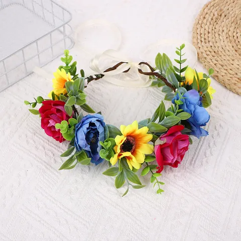 Kunstbloem Kroon Slinger Boheems Bloemenkrans Hoofdband Met Lint Voor Bruiloft Feest Bloemenmeisje Vrouwen Haaraccessoires
