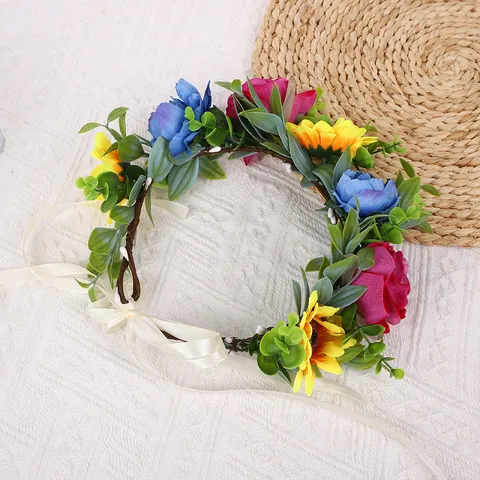 Kunstbloem Kroon Slinger Boheems Bloemenkrans Hoofdband Met Lint Voor Bruiloft Feest Bloemenmeisje Vrouwen Haaraccessoires