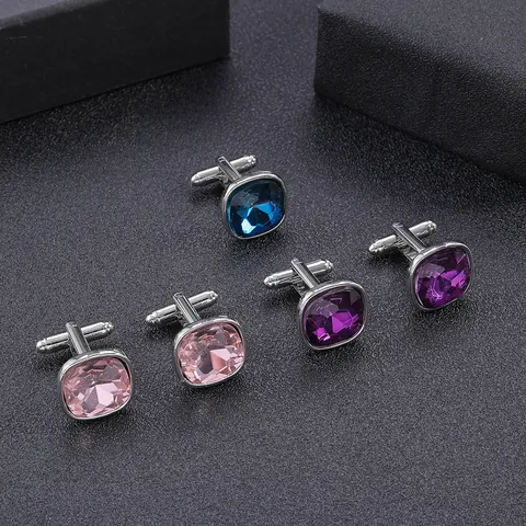 Men Business Alloy Crystal Cufflinks Elegant Formal Shirt Links Cushion Cut Rhinestone Zirconia Jewelry Wedding Office Dress