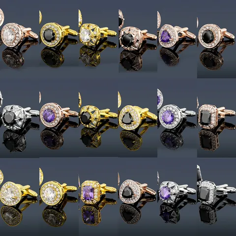 Gemelos De Cobre De Negocios Para Hombre De Lujo Formas Geométricas Redondas Cuadradas Corazón Gemelos Con Incrustaciones De Zirconia Para Boda Fiesta Accesorios De Camisa