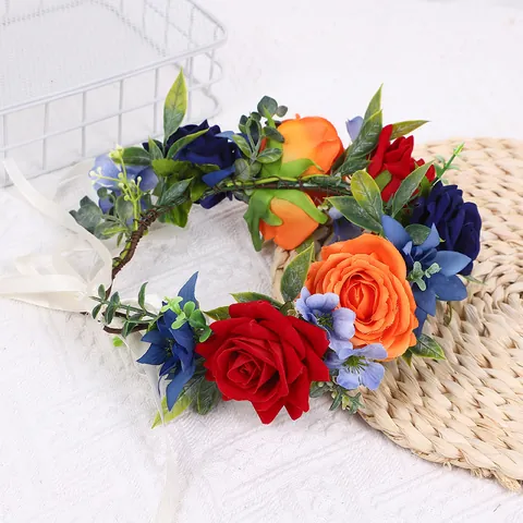Bohemian Blumenkrone Floral Haarreif Für Damen Hochzeit Party Künstliche Rose Sonnenblume Haarkranz Fotografie Zubehör