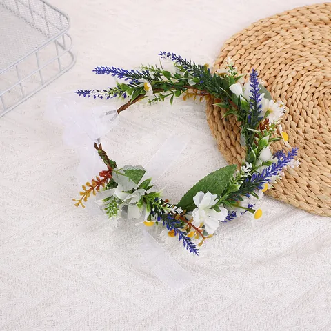Böhmisch Blumenkranz Stirnband Handgefertigt Stoff Rose Gänseblümchen Blumenkrone Mit Satinband Für Hochzeit Party Urlaub Damen