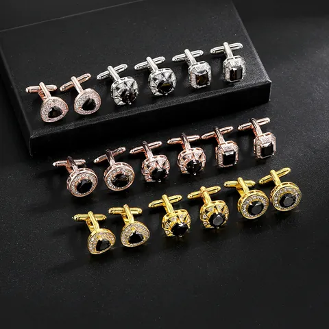 Gemelos De Cobre De Negocios Para Hombre De Lujo Formas Geométricas Redondas Cuadradas Corazón Gemelos Con Incrustaciones De Zirconia Para Boda Fiesta Accesorios De Camisa