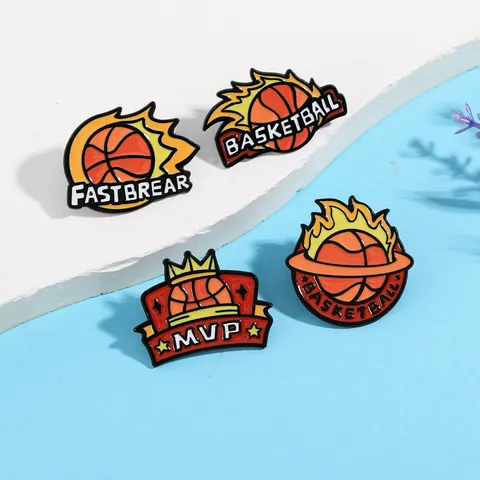 Basketball Enamel Pins MVP Badge Creative Sports Brooch Metal Lapel Pin For Backpacks Clothes Hat Jewelry Gift