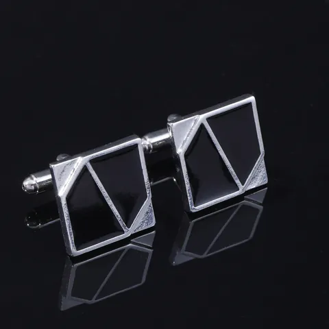 Vintage French Men Business Cufflinks Geometric Black Enamel Gold Silver Plated Alloy Shirt Jewelry Wedding Accessory