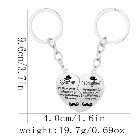 Alloy Heart Puzzle Keychain Set For Father Daughter Son Engraved Metal Keyring Family Birthday Father's Day Gift