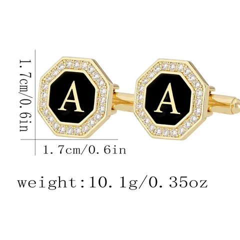 Mancuernas de Negocios Octogonales para Hombre con Letra Inicial de Cobre Chapado en Oro e Incrustaciones de Strass Alfabeto A-Z para Camisa de Traje Joyería Regalo