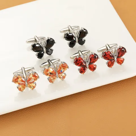 Boutons de Manchette Papillon de Luxe pour Hommes Cuivre Incrustation de Zirconium Chemise de Costume Français Boutons de Manchette Bijoux de Mariage Cadeau