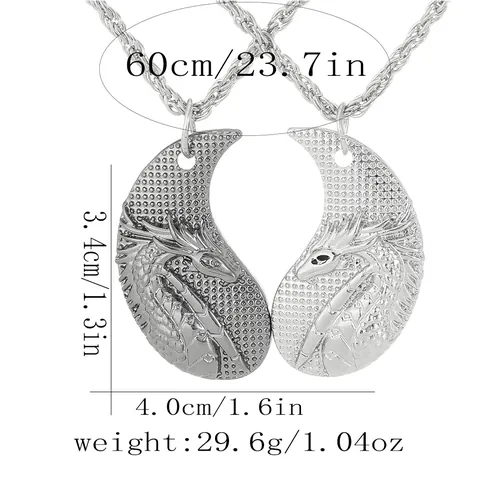 Vintage Alloy Dragon Puzzle Pendant Necklace And Keychain Set Mythical Splice Design Splitting Dragon Embossed Jewelry For Couples Friends Gift